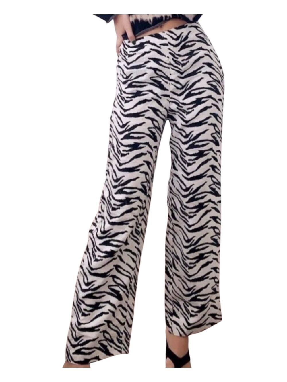 Reformation Zebra-print Wide-leg Linen Pants size 2